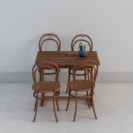 Modern Vintage Dining Table and Chairs 3D model