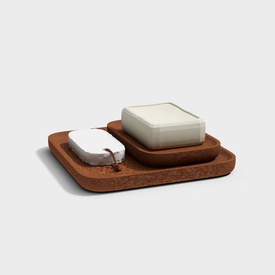 Stylish Low-Poly Wooden Platter and Cheese Set 3D model