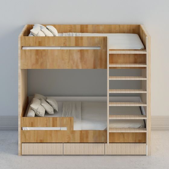 Stylish Double Bunk Bed 3D model for Modern Interiors