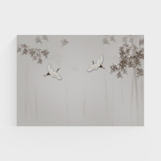 Elegant White Crane 3D Model in Morning Mist