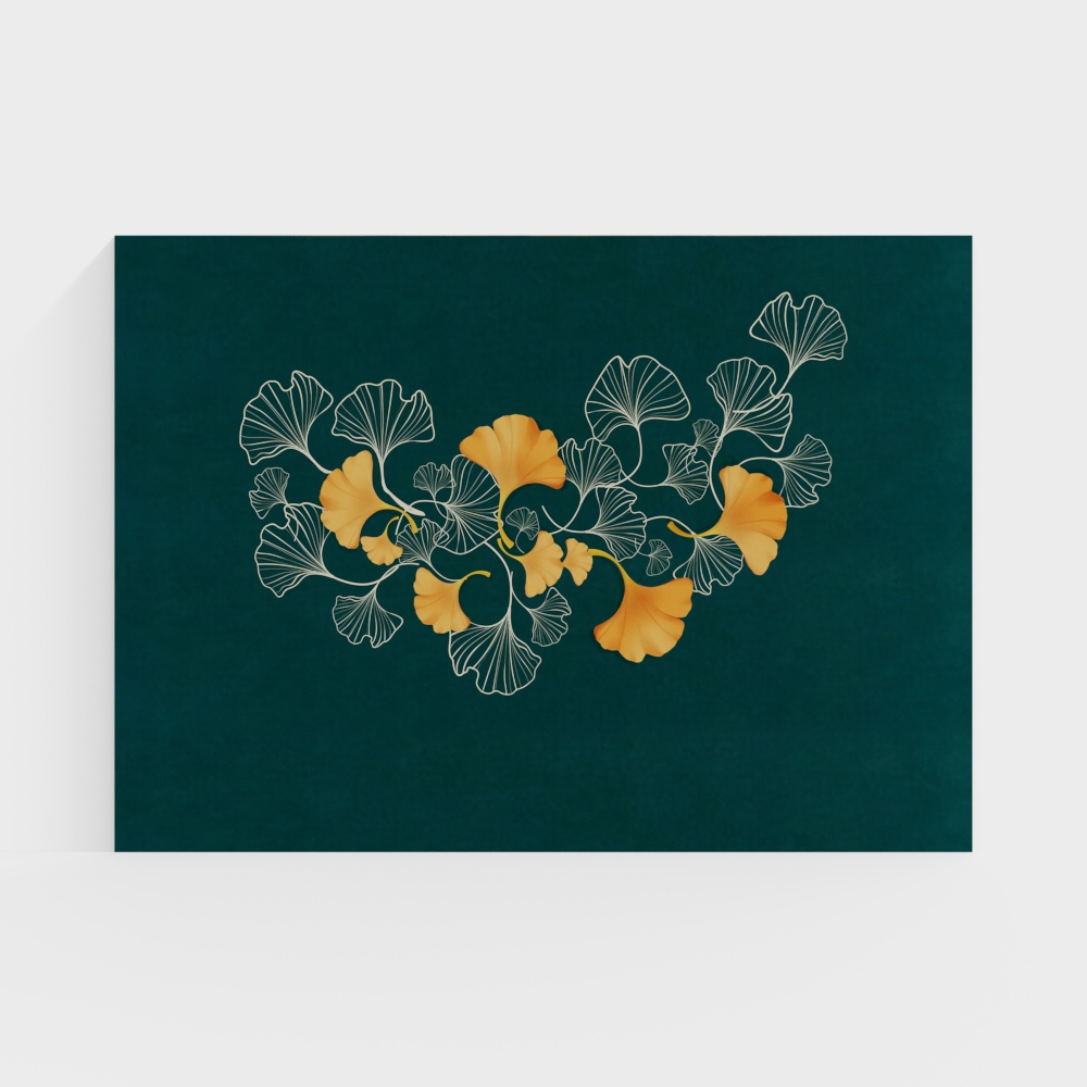 Irish Wall Fabric Embroidery - Modern Light Luxury Nordic Ginkgo Leaf Mural, Suitable for Various Venues