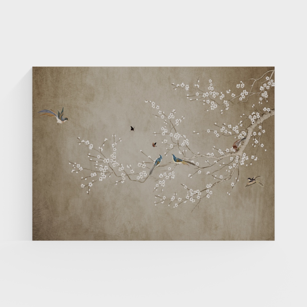 Ireland Wall Fabric Embroidery Background - High-End New Chinese Style Artistic Flower and Bird Mural, Suitable for Hotels and Homes