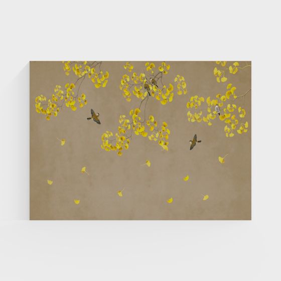Golden Leaves and Birds 3D model for Creative Projects