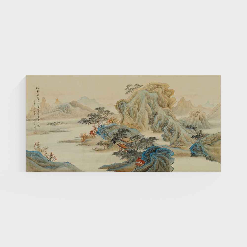 Irish Wall Fabric Embroidery - Chinese Ink Wash Landscape Mural - Beige