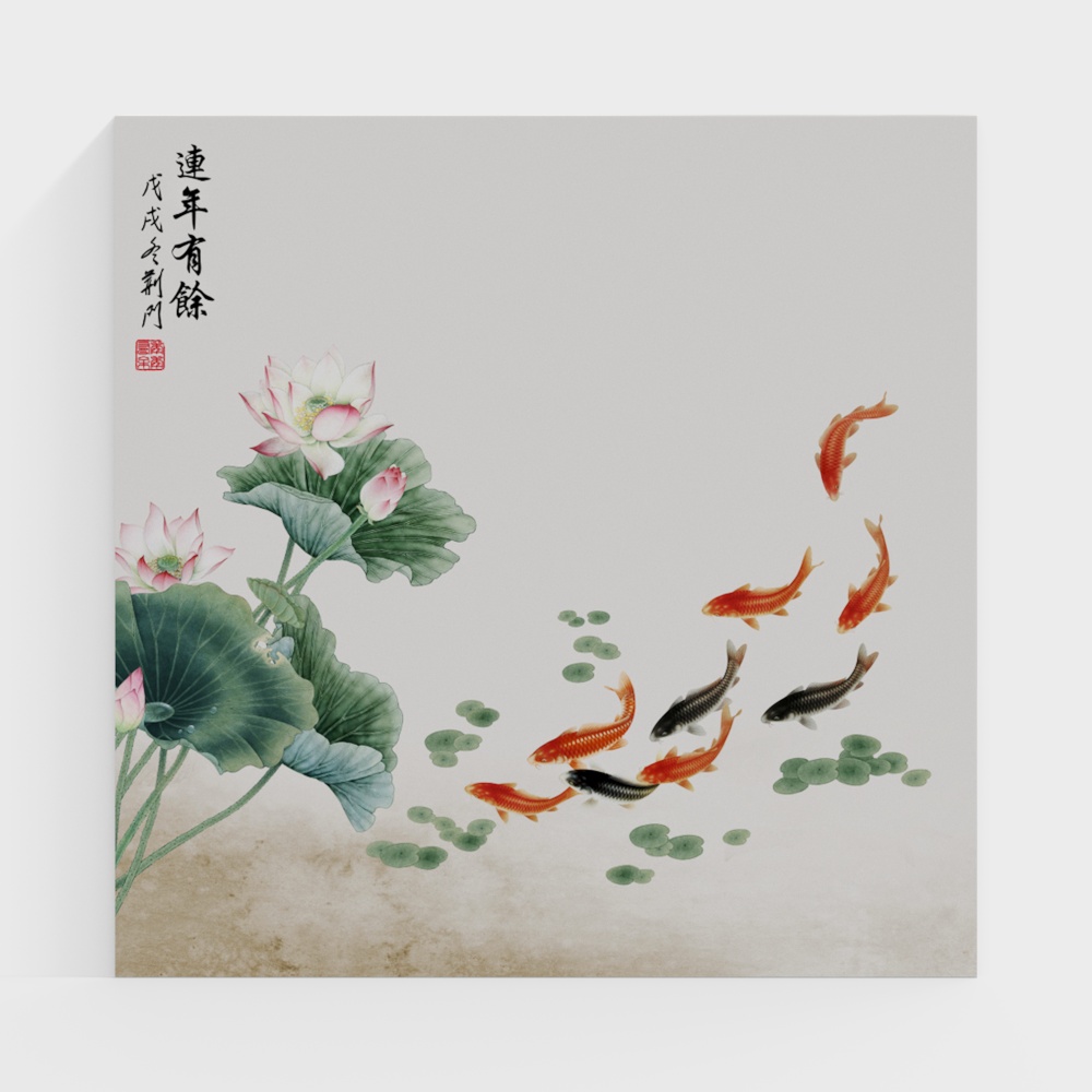 Ireland Wall Fabric Embroidery Background - New Chinese Ink Lotus and Koi Fish Mural - Suitable for Hotels, Villas, Clubs