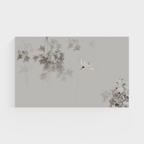 愛爾蘭牆布刺繡背景牆 - 新中式竹鶴壁畫硬包