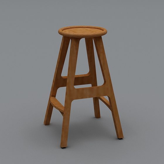 Stylish Wooden Bar Stool 3D model