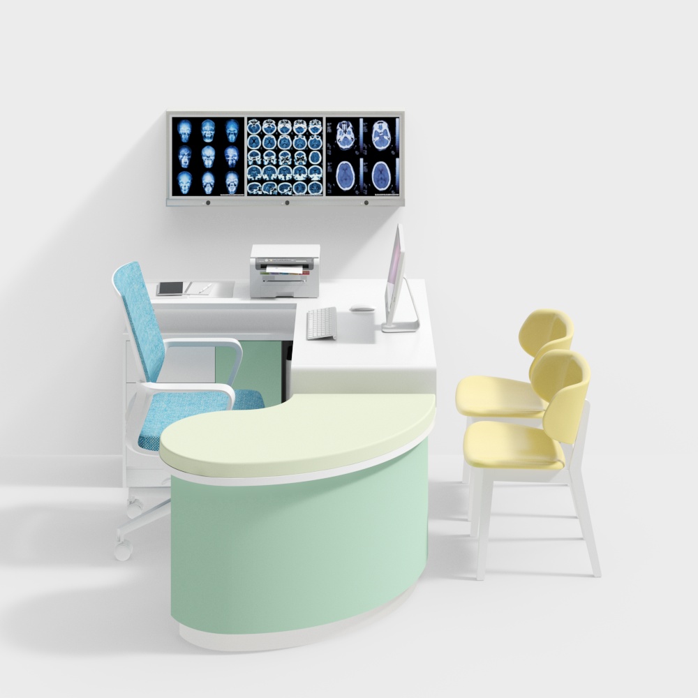 Modern Hospital Children's Clinic Doctor Desk and Chair Combination - Arc-Shaped Desk