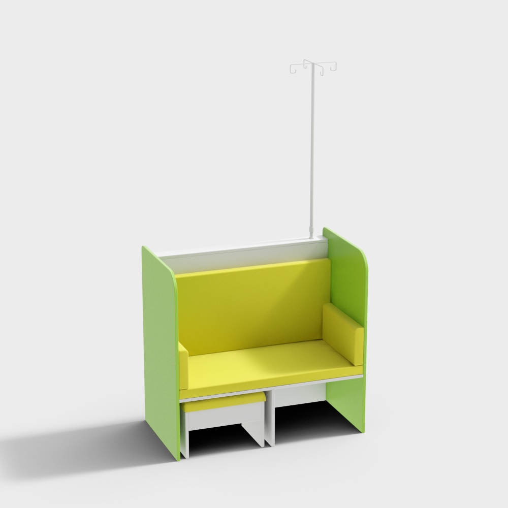 Poltrona singola nella sala di infusione pediatrica di un ospedale moderno