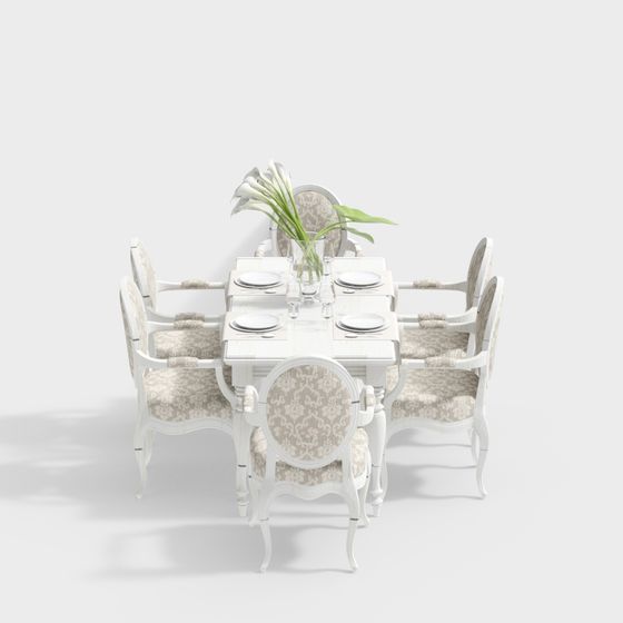 Elegant French Dining Table and Chair Set 3D model