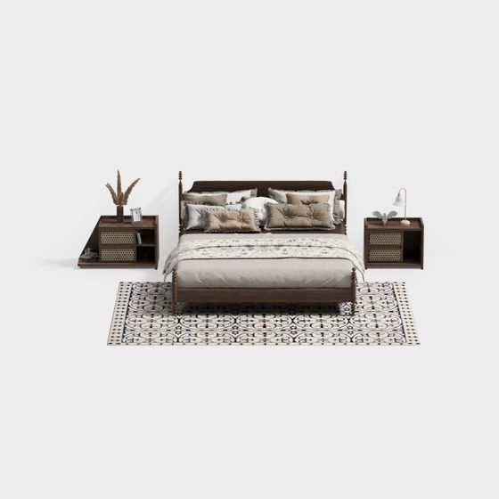 Elegant Low-Poly Bedroom Set 3D model