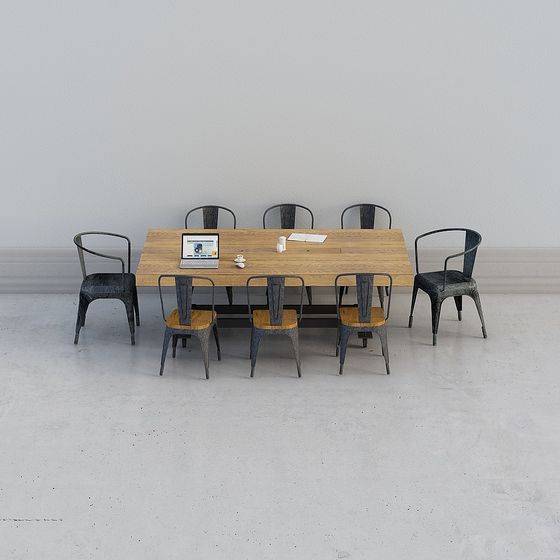 Modern Minimalist Conference Table and Chairs 3D model
