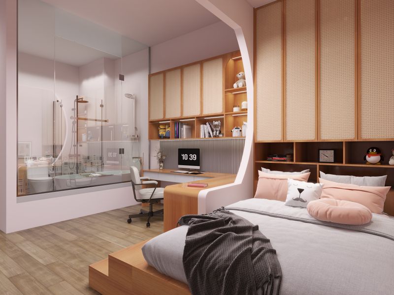 Modern Cozy Bedroom with Built-In Desk