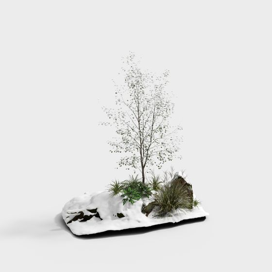 Snowy Solitary Tree 3D model