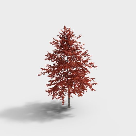 Vibrant Low-Poly Red Maple Tree 3D model for Autumn Projects