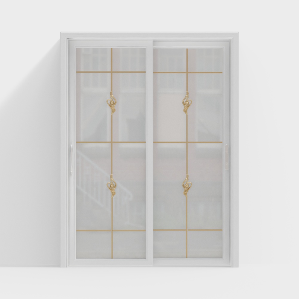 Elegant Low-Poly Window 3D Model – White Frame with Gold Accents