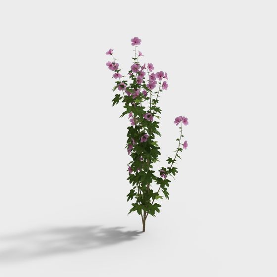 Low-Poly Purple Hibiscus 3D Model in Tranquil Garden