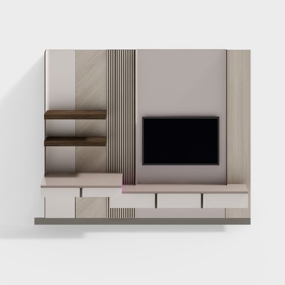 TV Unit 3D Model in Beige for Stylish Living Rooms