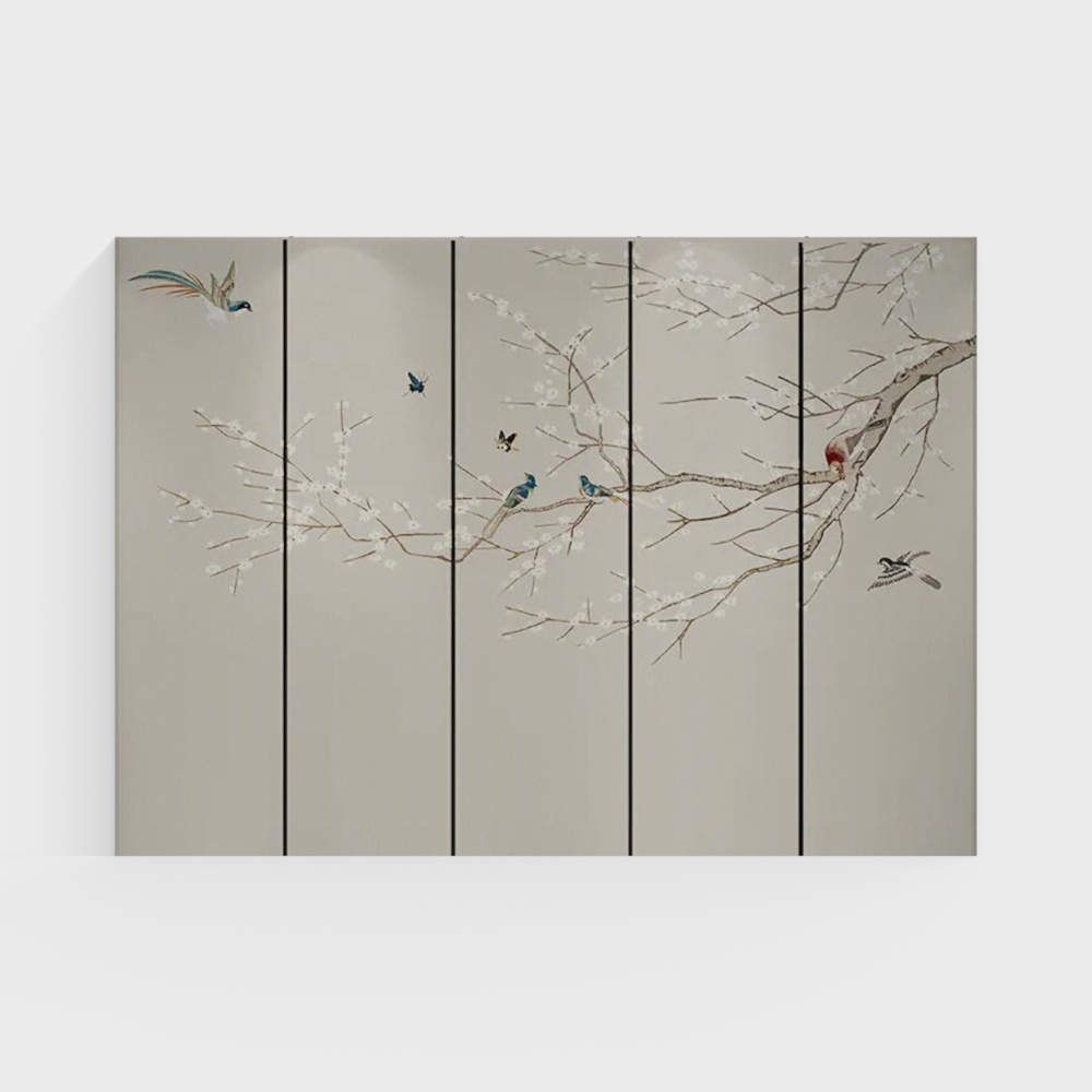 Ireland Wall Fabric Pure Embroidery Background Wall High-end Atmospheric Modern Chinese Style Hard Package Wall Painting Spring Warmth and Flowers Blooming