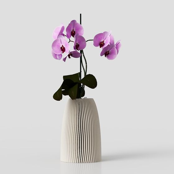 Elegant Low-Poly Vase with Orchid 3D model