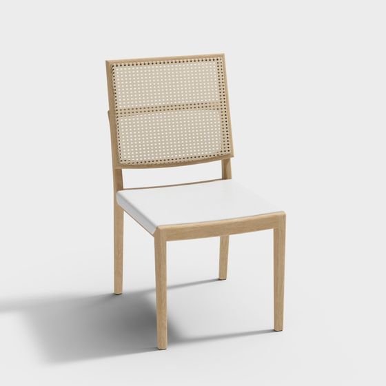 Stylish Wooden Rattan Chair 3D model