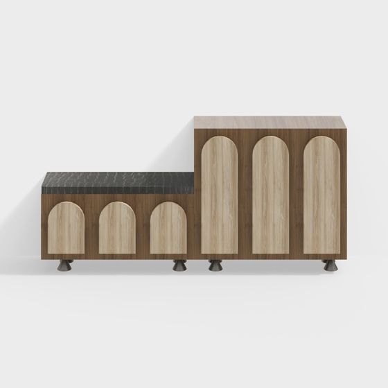 Stylish Curved Wooden Cabinet 3D model for Modern Spaces