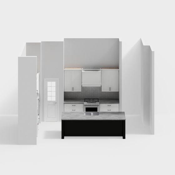 Modern Low-Polygon Kitchen 3D Model Design