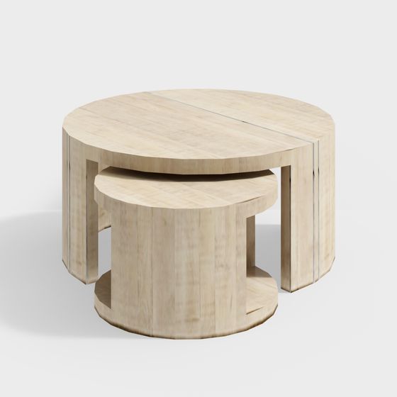 Stylish Round Wooden Coffee Table 3D model