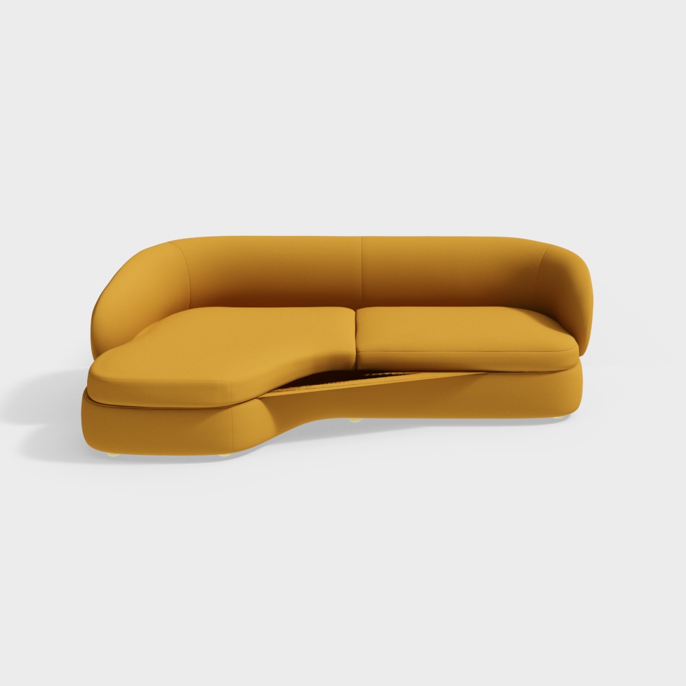 Stylish Curved Sofa 3D model in Mustard Yellow