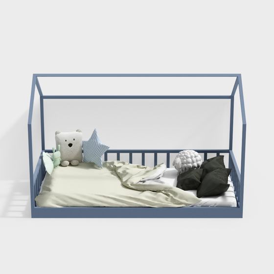 Charming Low-Poly Bed Frame 3D model for Kids