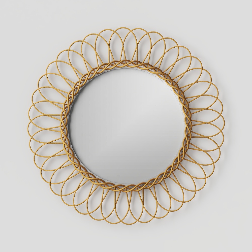 Miroir rond en rotin