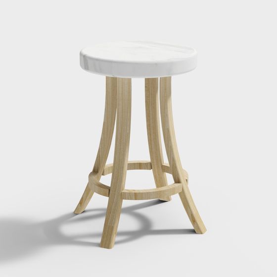 Stylish Wood Texture Round Stool 3D model