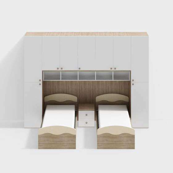 Stylish Double Bed with Storage Unit 3D model