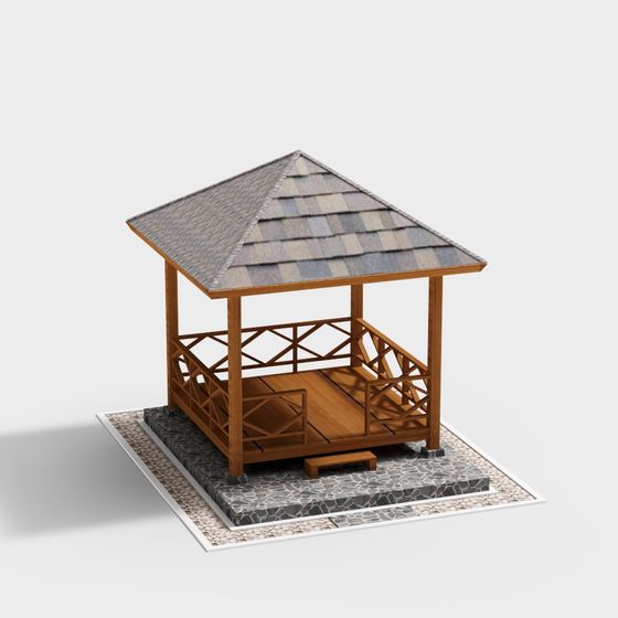 Charming Low-Poly Garden Pavilion 3D model