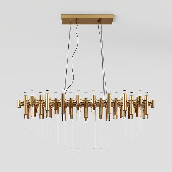 Golden Cascade Chandelier 3D model for Modern Interiors