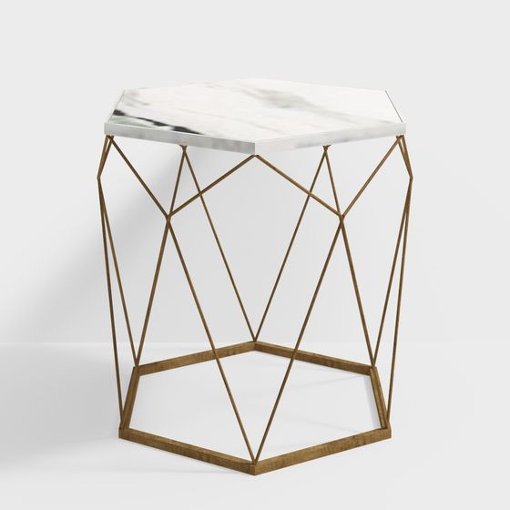 Elegant Hexagonal Marble Side Table 3D model
