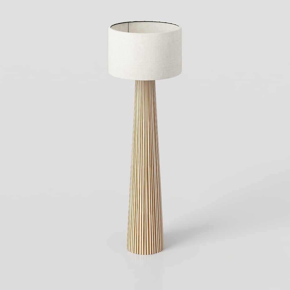 Lampadaire en bois de manguier  abat-jour  coton beige H168