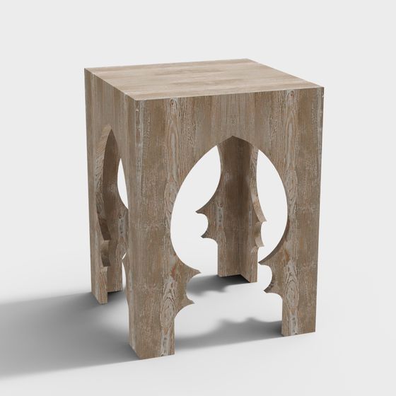 Arched Wooden Stool 3D model
