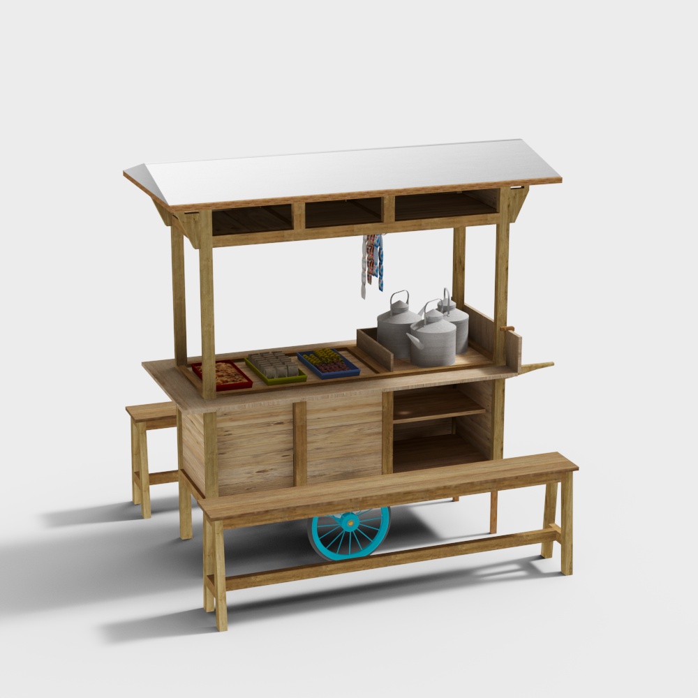 Low-Poly Mobile Coffee Cart 3D model