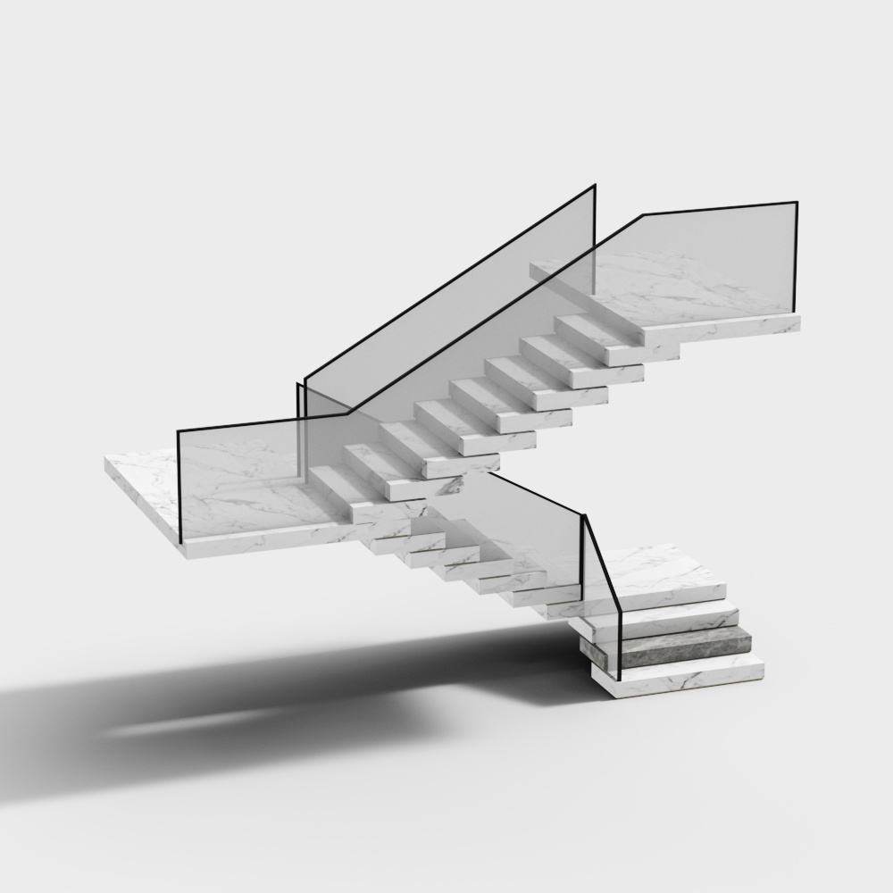 Elegant Low-Poly Marble Staircase 3D model