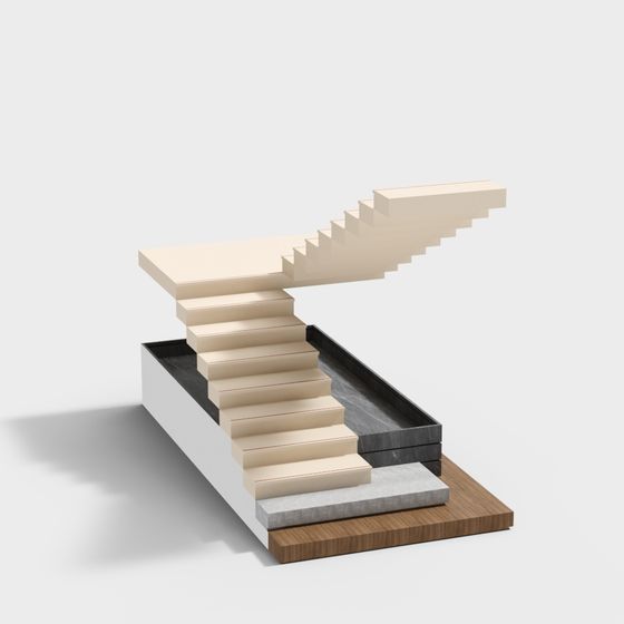 Elegant Low-Polygon Staircase 3D model for Modern Spaces