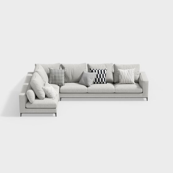 L-Shaped Corner Sofa 3D Model in Modern Style