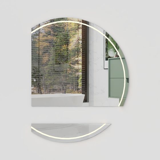 Stylish Half-Round Mirror 3D model for Modern Interiors