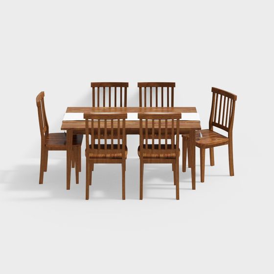 Minimalist Wooden Dining Table and Chairs 3D model