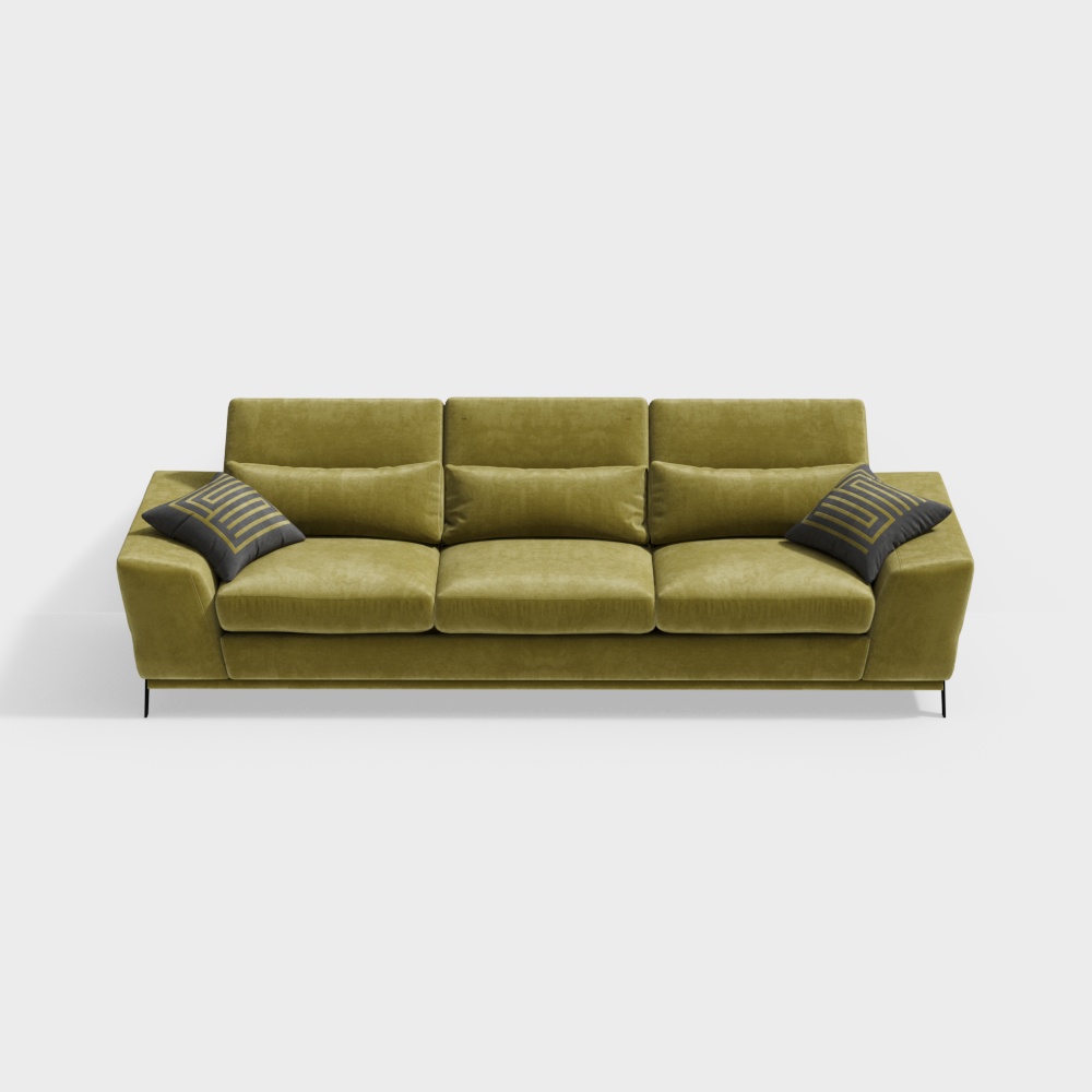 Olive Green Three-Seat Sofa