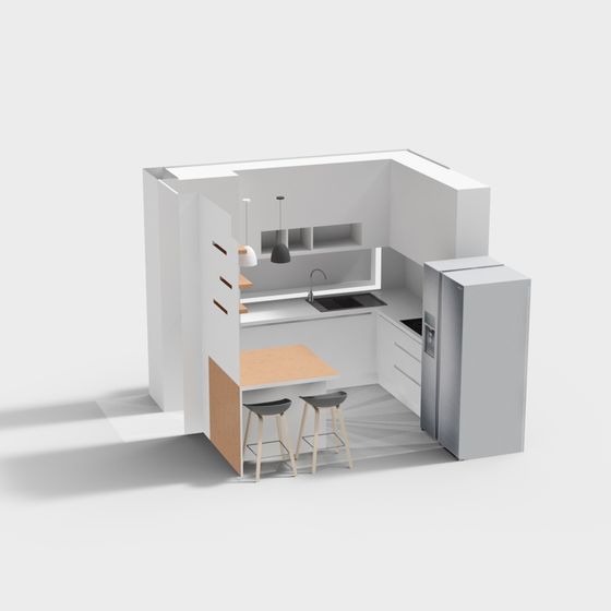 Minimalist Functional Small Kitchen 3D model
