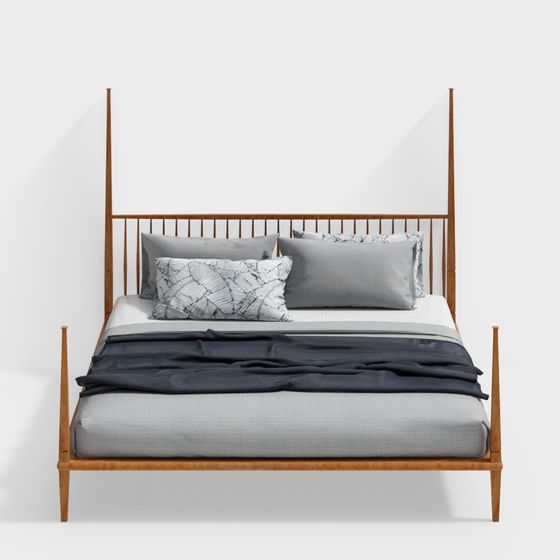 Mid-Century Modern Canopy Bed 3D model