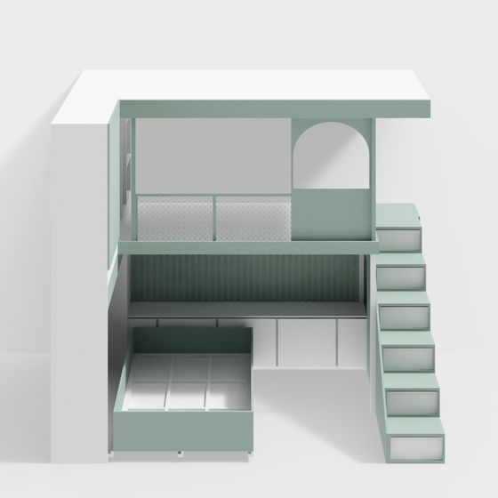 Stylish Loft Bed 3D Model for Modern Interiors