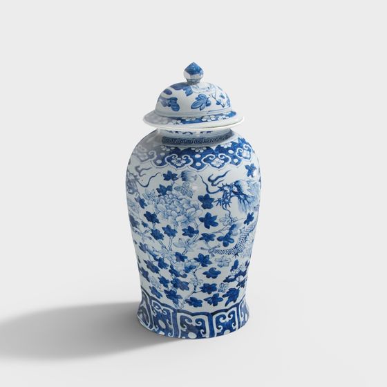 Elegant Qinghua Porcelain Jar 3D model