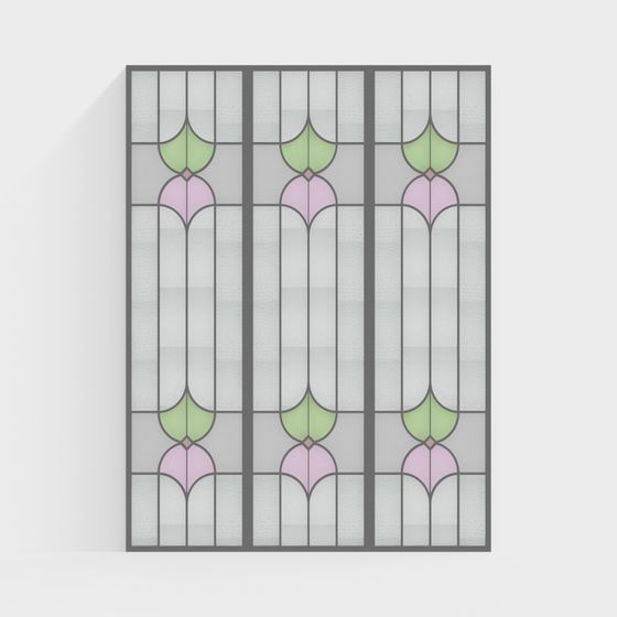 Art Nouveau Stained Glass Panel 3D model
